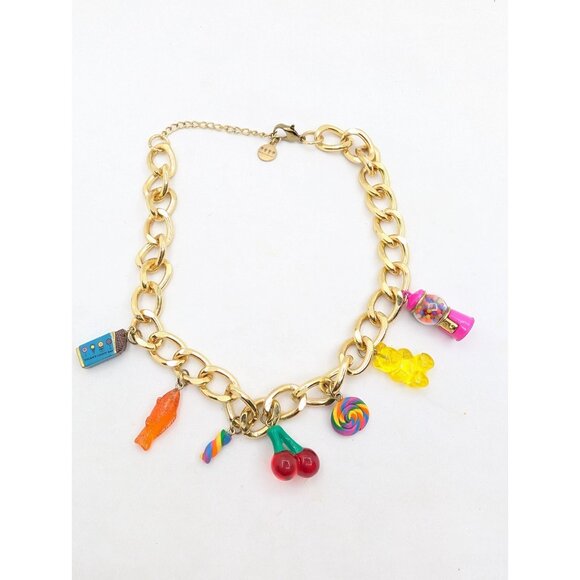 Dylans Necklace Gold Chain w/charms Lollipop Chocolate Candy Swed. Fish Rare vtg - Picture 7 of 16